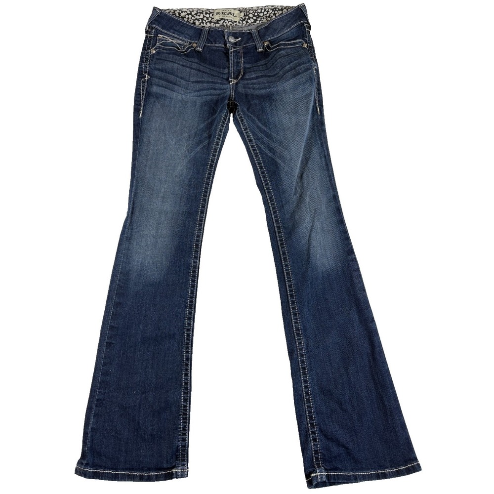 Ariat R.E.A.L. Bootcut Jeans Womens 31 Large Blue Denim Low Rise Medium Wash